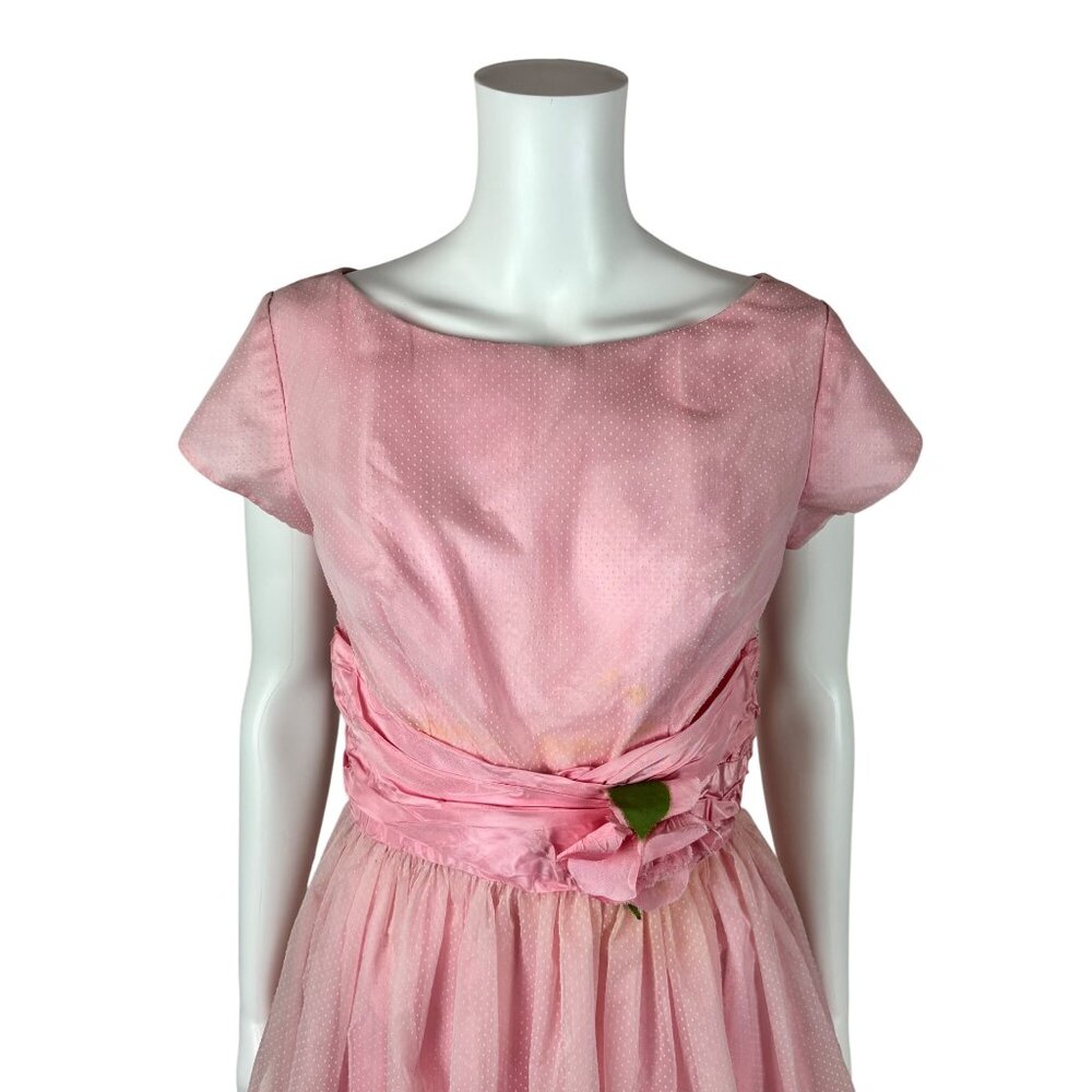 Vintage 50s Prom Dress Women's XS Pink Dotted Swiss Full Skirt Formal Fit Flare - Picture 14 of 15